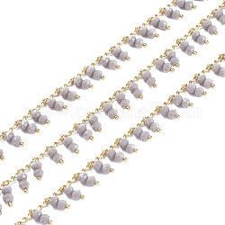 Handmade Glass Beaded Chains, Soldered, with Golden Tone Brass Findings and Spool, Long-Lasting Plated, Gray, 2x1mm, about 32.8 Feet(10m)/roll