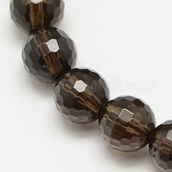 Smoky Quartz Beads Strands, Faceted(128 Facets), Round, Synthetic Crystal, Dyed & Heated, 10mm, Hole: 1mm