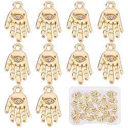 SUNNYCLUE Alloy Charms, with Crystal Rhinestone, Texured, Palm with Evil Eye, Real 18K Gold Plated, 15x9x2mm, Hole: 1.2mm, 22pcs/box