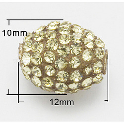 Resin Rhinestone Beads, Oval, Light Goldenrod Yellow, 12x10mm, Hole: 1.5mm