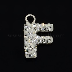 Glittering Polymer Clay with Austrian Crystal Charms Pendants, with 925 Sterling Silver Findings, Letter.F, 13x8x3mm, Hole: 1.5mm