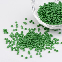 12/0 couleurs opaques perles de graines de verre rond, vert pale, taille: environ 2mm de diamètre, Trou: 1 mm, environ 3303 pcs/50 g