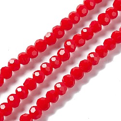 Faceted(32 Facets) Glass Beads Strands, Round, Red, 6x5.5mm, Hole: 1.2mm, about 95pcs/strand, 22.24''(56.5cm)