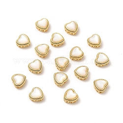 Cuentas de corazón de perlas naturales, con fornituras de latón, real 14k chapado en oro, 7x7x5mm, agujero: 1.2 mm