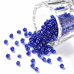 Perles de rocaille en verre, trans. couleurs lustered, ronde, bleu, 3mm, Trou: 1mm, environ 1111 pcs/50 g, 50 g / sac, 18 sacs/2 livres