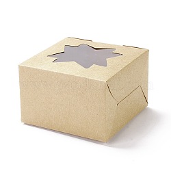 Boîte en carton, avec fenêtre visuelle étoile pour animaux de compagnie, Sqaure, burlywood, produit fini : 10.1x10.1x6.5cm ; déplier : 36x23x0.05cm