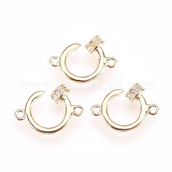 Brass Links, with Cubic Zirconia, Nickel Free, Clear, Real 18K Gold Plated, 13x9x2mm, Hole: 0.5mm