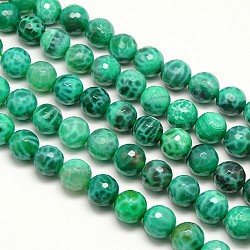 Dyed Natural Peacock Agate Round Bead Strands, Faceted, 14mm, Hole: 1mm, about 28pcs/strand, 15.7inch