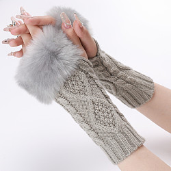 ポリアクリロニトリル繊維糸編み指なし手袋  親指穴付きふわふわ冬用暖かい手袋  濃いグレー  200~260x125mm