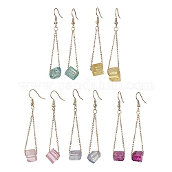 Boucles d'oreilles pendantes en cristal de quartz naturel teint, pépite irrégulière, couleur mixte, 65~67x11~13mm