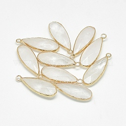Natural Quartz Crystal Pendants, Rock Crystal, with Golden Tone Brass Findings, Faceted, teardrop, 30~32x11.5~12.5x6mm, Hole: 2mm