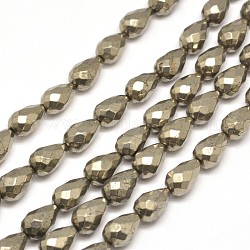 Faceted Teardrop Natural Pyrite Beads Strands, 12x8mm, Hole: 1mm, about 33pcs/strand, 15.7 inch