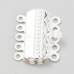 304 Stainless Steel Box Clasps, Multi-Strand Clasps, 5-Strands, 10-Holes, Rectangle with Flower, Silver, 19.5x14x3mm, Hole: 1.4mm