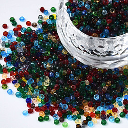 Perles de verre rondes de semences, couleurs transparentes, trou rond, colorées, 2~2.5x1.5~2mm, Trou: 0.8mm, environ 450g / livre