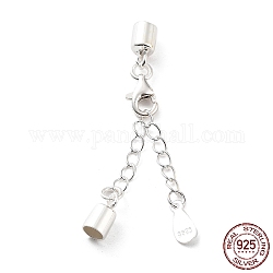 925 Sterling Silver Curb Chain Extender, End Chains with Lobster Claw Clasps and Cord Ends, Teardrop Chain Tabs, with S925 Stamp, Silver, 27.5mm