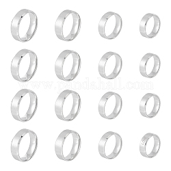 Unicraftale 16 Uds 4 tamaños 201 anillos de banda lisos de acero inoxidable para hombres y mujeres, de color platino mate, nosotros tamaño 10 3/4~14 (20.3~23 mm), 4pcs / tamaño