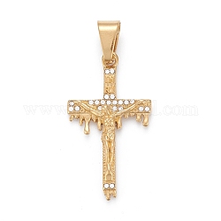 Easter 304 Stainless Steel Pendants, with Crystal Rhinestone, Crucifix Cross, Golden, 46x26x6mm, Hole: 6.5x11.5mm