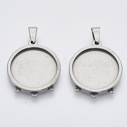 201 Stainless Steel Cabochon Connector Settings, Plain Edge Bezel Cups, Flat Round, Stainless Steel Color, Tray: 20mm, 28x23x2.2mm, Hole: 3x6mm and 1mm