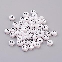 Plat rond avec perles acryliques lettre c, avec trou horizontal, blanc et noir, taille: environ 7mm de diamètre, épaisseur de 4mm, Trou: 1mm