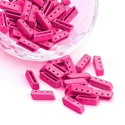 Spray Painted Alloy Multi-Strand Links, For Tile Elastic Bracelets Making, Rectangle, Hot Pink, 5x14x4mm, Hole: 1mm