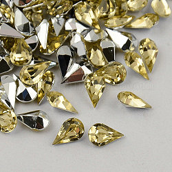 Garment Accessories Pointed Back Taiwan Acrylic Rhinestone Cabochons, Faceted Teardrop, Champagne Yellow, 13x8x5mm