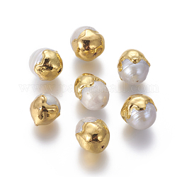 Natur kultivierten Süßwasser Perlen, mit Messing-Zubehör, Oval, golden, 11.5~14x12~17 mm, Bohrung: 0.8 mm