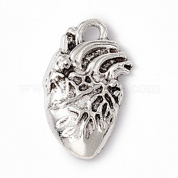 Pendente in lega stile tibetano, fascino cuore, argento antico, 25x16x4mm, Foro: 2.5 mm
