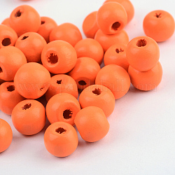 Perline di legno naturale, tinto, tondo, arancio rosso, 10x9mm, Foro: 2.5~3.5 mm, circa 3000pcs/1000g