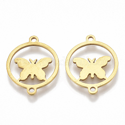 201 Stainless Steel Links connectors, Laser Cut Links, Flat Round with Butterfly, Golden, 19x15x1mm, Hole: 1mm