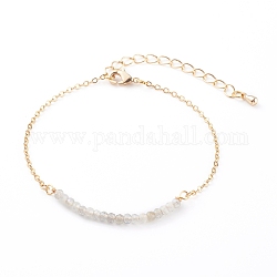 Bracelets de perles de labradorite naturelle pierre de naissance octobre, avec des chaînes de câble en laiton, ronde à facettes, or, 7-1/4 pouce (18.5 cm)