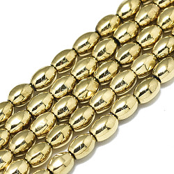Chapelets de perles en hématite synthétique sans magnétiques, ovale, véritable 18k plaqué or, 4.5x3.5mm, Trou: 0.5mm, Environ 78~80 pcs/chapelet, 15.75 pouce (40 cm)