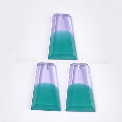 Resin Beads, Two Tone, Half Drilled, Faceted, Trapezoid, Teal, 37~37.5x21x5mm, Half Hole: 1.2mm