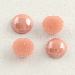 Cabujones de cristal opaco plisado perlado, medio redondo / cúpula, marrón rosado, 13~14x5~5.5mm