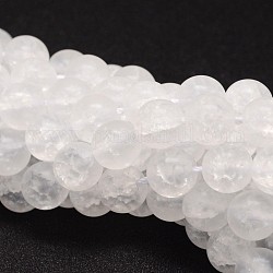 Chapelets de perles en quartz craquelé synthétique, ronde, teinte, mat, blanc, 8mm, Trou: 1mm, Environ 50 pcs/chapelet, 15.75 pouce