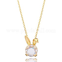 Collier pendentif lapin en zircone cubique transparente, 925 argent sterling 2023 nouveaux bijoux de l'année du lapin pour les femmes, or, 15.75 pouce (40 cm)