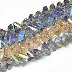 Abalorios de vidrio electroplate hebras, arco iris chapado, facetados, triángulo, color mezclado, 8x10x6.5mm, agujero: 1.4 mm, aproximamente 94 pcs / cadena, 21.77 pulgada (55.3 cm)