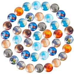 Sunnyclue Glaskabochons, halbrund / Dome, Planeten-Druckmuster, Mischfarbe, 12x4.5 mm, 10colors, 10 Stk. je Farbe, 100 Stück / Karton
