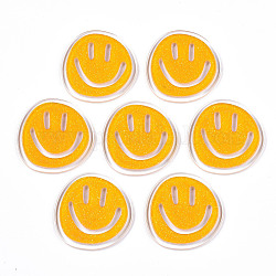 Bedruckte Acryl-Cabochons, mit Glitzerpulver, lächelndes Gesicht, orange, 39.5x39x4.5 mm
