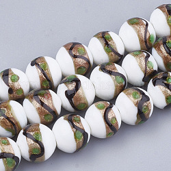 Perles vernissées de sable d'or manuelles , ronde, blanc, 12~12.5x11~12mm, Trou: 1.5~2mm