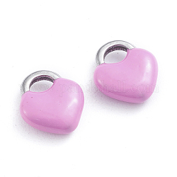 304 charms in acciaio inox, paillettes smaltate, blocco, colore acciaio inossidabile, perla rosa, 11x9.5x3.5mm, Foro: 3.5x2.5 mm