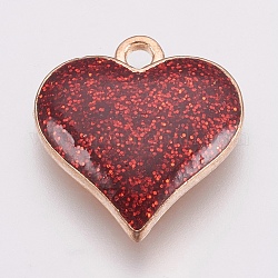 Zinc Alloy Enamel Pendants, Heart, Golden, Red, 17x15.5x3mm, Hole: 1.5mm