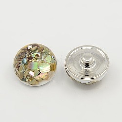 Botones a presión de joyería de latón, con abalorios de resina, plano y redondo, Platino, bronceado, 18x11~13mm, mando: 5 mm