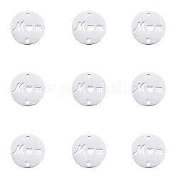 Mother's Day Theme, Stainless Steel Links connectors, Laser Cut, Flat Round with Word MOM, Stainless Steel Color, 15x1mm, Hole: 1.5mm