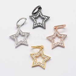 CZ Brass Micro Pave Cubic Zirconia Five-Pointed Star Charms, Mixed Color, 15x14x2mm, Hole: 4mm, Ring: 5.5x1.2mm