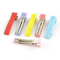 Hair Accessories Iron Alligator Hair Clips, with Grosgrain Ribbon, Mixed Color, 49~49.5x10~11mm