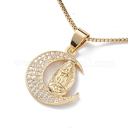 Collier pendentif religion en zircone cubique claire, bijoux en acier inoxydable doré 304 pour femme, lune, 16.26 pouce (41.3 cm), pendentif: 21x18x3.5 mm