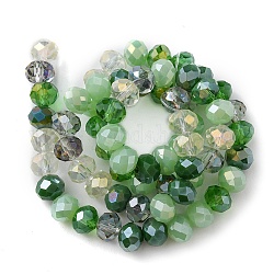 Chapelets de perles en verre électroplaqué, de couleur plaquée ab , facette, rondelle, vert de mer, 7.5~8x6mm, Trou: 1.5mm, Environ 69~72 pcs/chapelet, 16.54 pouce ~ 17.24 pouces (42 cm ~ 43.8 cm)