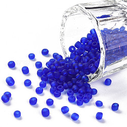8/0 Glass Seed Beads, Frosted Colors, Round, Round Hole, Blue, 8/0, 3mm, Hole: 1mm, about 1111pcs/50g, 50g/bag, 18bags/2pounds