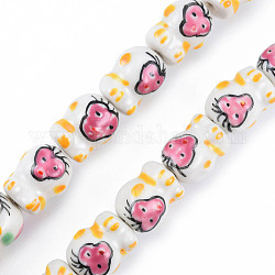 Handmade Porcelain Bead Strands, Famille Rose Style, Monkey, Yellow, 17x13x13mm, Hole: 2mm, about 18pcs/strand, 11.89 inch(30.2cm)