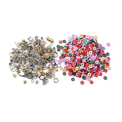 Kit de recherche de fabrication de bijoux de bricolage, y compris des perles de disque d'argile polymère, Accessoires en laiton, mixedstyle, couleur mixte, 140 g / set